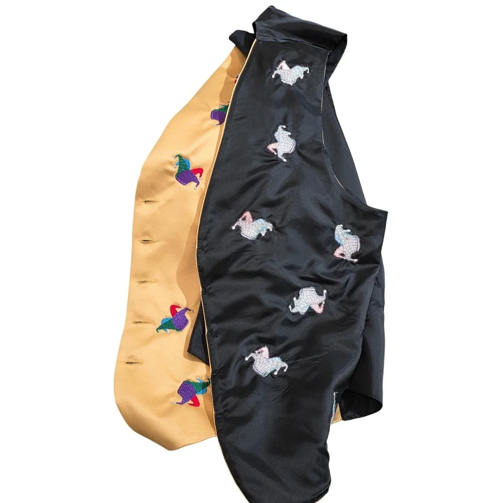 Tommy Hilfiger Jester Vest Mens Large Yellow Black Excellent Vintage 90s‎ Satin